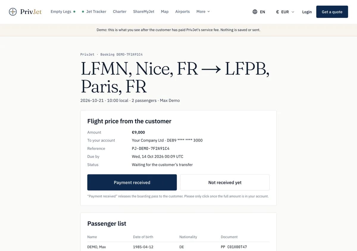 Payment confirmation page
